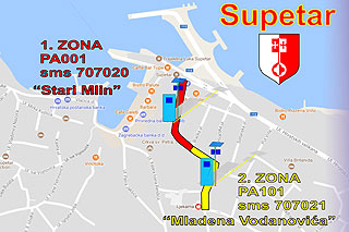 Mapa lokacije otvorenog parkirališta u ulici Mladena Vodanovića u gradu Supetru